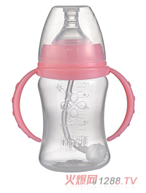 爱普丽宽口弧形PP奶瓶180ml粉色