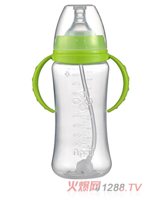 爱普丽宽口弧形PP奶瓶280ml绿色
