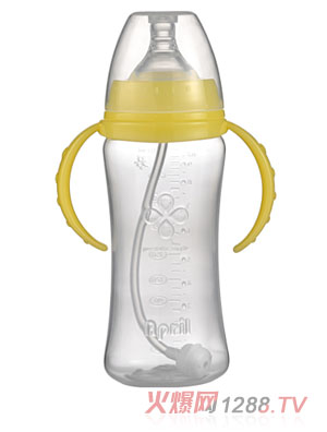 爱普丽宽口弧形PP奶瓶280ml黄色