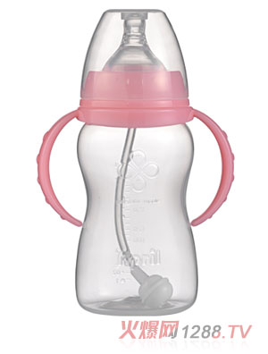 爱普丽宽口弧形PP奶瓶240ml粉色