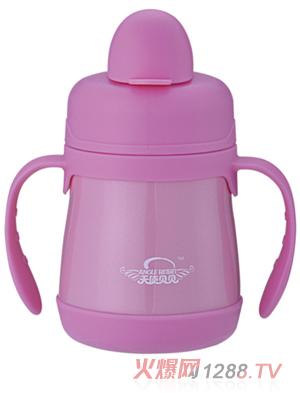 天使贝贝带手柄宽口儿童水杯粉色