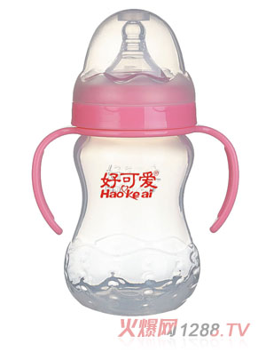 好可爱宽口自动吸管弧形奶瓶260ml