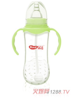 抱抱我标口径300ml草莓形带柄自动PP奶瓶
