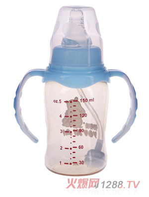 優(yōu)嘻噯自動(dòng)有柄感溫PPSU奶瓶150ml藍色