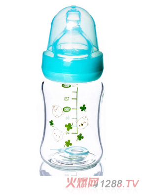 KUNKUN蓝色普通盖宽口径玻璃奶瓶160ml