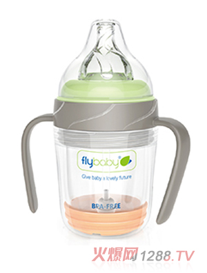 飞乐比宽口PP乐护套双柄玻璃小奶瓶120ml