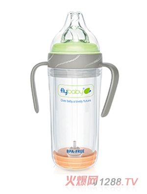 飞乐比宽口PP乐护套双柄玻璃大奶瓶240ml