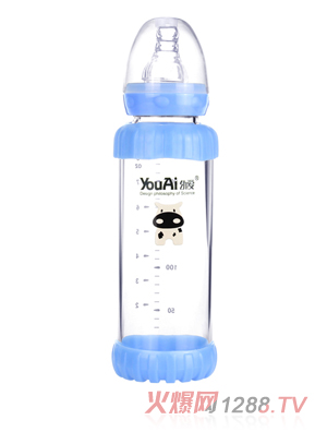 幼爱防摔感温晶钻玻璃标口奶瓶240ml