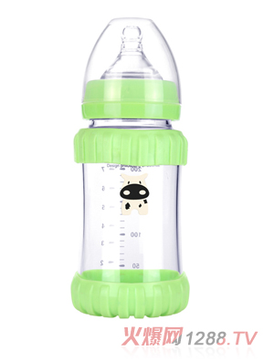幼爱防摔感温晶钻玻璃宽口奶瓶240ml