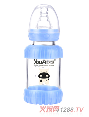 幼爱防摔感温晶钻玻璃标口奶瓶120ml
