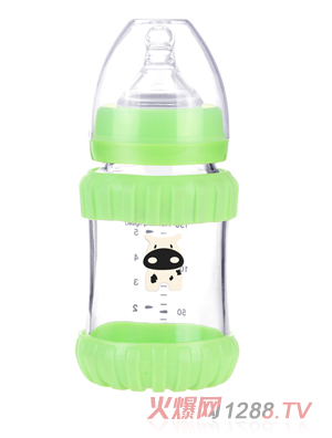 幼爱防摔感温晶钻玻璃宽口奶瓶180ml