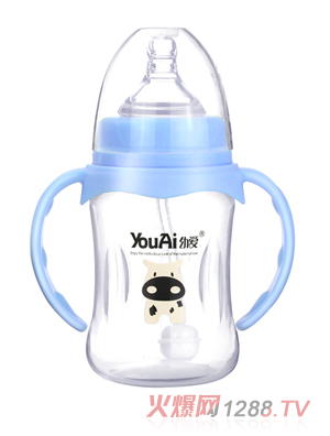 幼爱PP宽口带柄自动吸优品奶瓶210ml