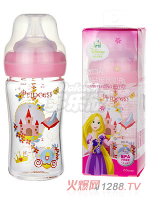 迪士尼宝宝宽口径晶钻玻璃奶瓶（中号）180ml