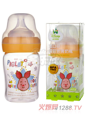 迪士尼宝宝宽口径晶钻玻璃奶瓶（小号）180ml