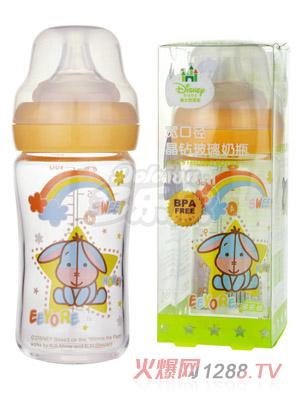迪士尼宝宝宽口径晶钻玻璃奶瓶（中号）