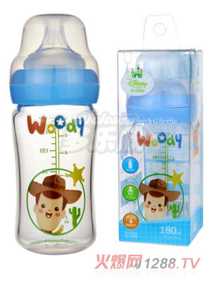 迪士尼宝宝宽口径晶钻玻璃奶瓶180ml