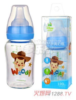 迪士尼宝宝标口径晶钻玻璃奶瓶120ml