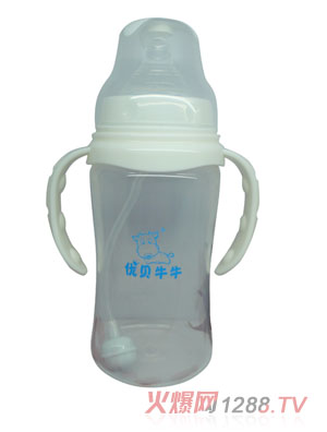 优贝牛牛白色宽口双柄全自动PP奶瓶300ml
