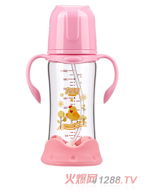 贝婴奇260ml宽口弧形晶钻玻璃奶瓶
