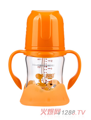 贝婴奇150ml宽口弧形晶钻玻璃奶瓶