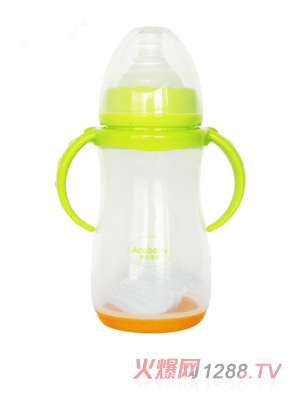 安心宝宝300ml宽口双耳自动感温PP奶瓶绿色