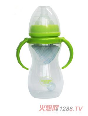 安心宝宝270ml宽口双耳自动PP奶瓶绿色