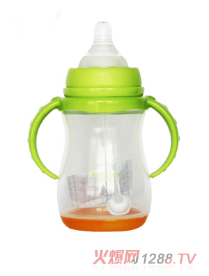 安心宝宝250ml宽口双耳自动感温PP奶瓶绿无盖