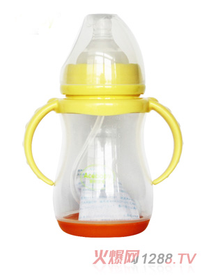 安心宝宝250ml宽口双耳自动感温PP奶瓶黄