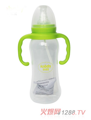 安心宝宝250ml标口圆弧形双耳自动PP奶瓶绿色