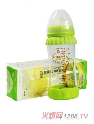 安心宝宝260ml高硼硅玻璃奶瓶绿色黄色盒装