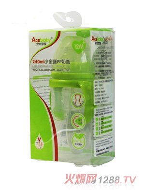 安心宝宝240ml小蛮腰PP奶瓶绿色盒装