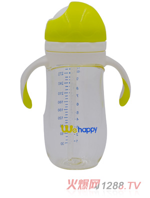 喂嗨皮300ml旋转蘑菇头PA学饮杯绿色正面