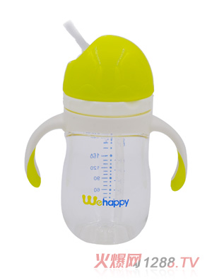 喂嗨皮210ml旋转蘑菇头PA学饮杯绿色带管