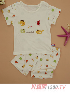 金色小鱼芦荟纤维单面小鱼短袖肩开套