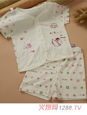 金色小鱼麻塞尔纤维单面小鱼短袖桃开套