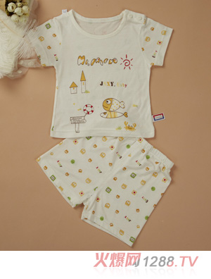 金色小鱼麻塞尔纤维单面小鱼短袖肩开套