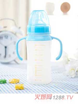 樂(lè )米樂(lè )有柄寬口奶瓶藍色（240ml）