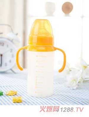 樂(lè )米樂(lè )有柄寬口奶瓶黃色（240ml）