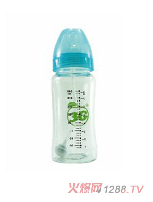 小苹果晶钻玻璃奶瓶240ML蓝色