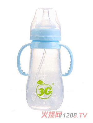 小苹果母感硅胶奶瓶300ML蓝色