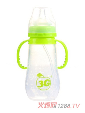 小苹果母感硅胶奶瓶300ML绿色