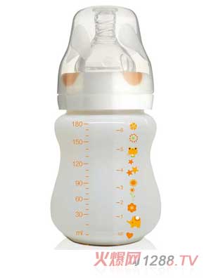 贝婴奇180ml陶瓷奶瓶橘黄刻度