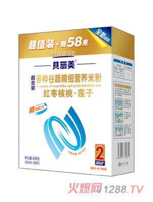 貝麗美紅棗核桃蓮子精細(xì)營養(yǎng)米粉408克盒裝