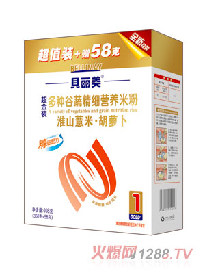 貝麗美淮山薏米胡蘿卜精細(xì)營(yíng)養(yǎng)米粉408克盒裝