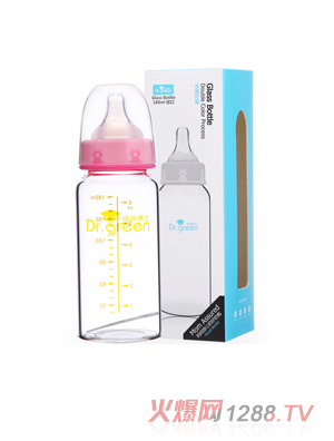 格林博士标口玻璃奶瓶180ML红色