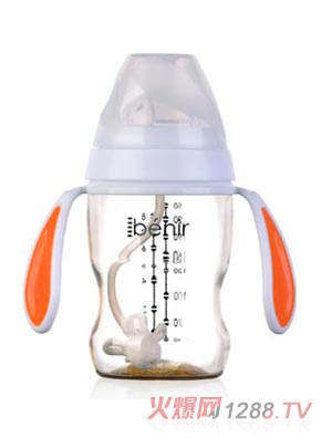 清素250ml宽口自动PPSU奶瓶配变流量奶嘴-橙色