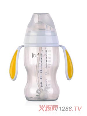 清素350ml宽口自动PP奶瓶配变流量奶嘴-黄色