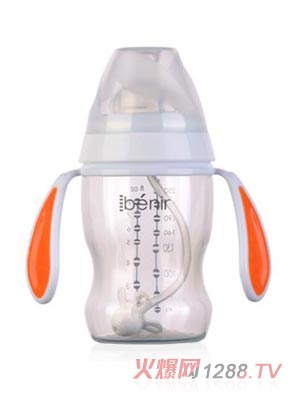 清素250ml宽口自动PP奶瓶配变流量奶嘴-橙色
