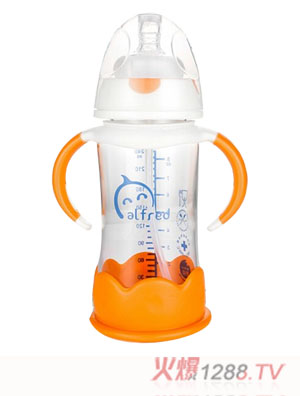 蓝精灵高硼玻璃防摔奶瓶