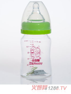 小孩国初生婴儿宽口晶钻玻璃奶瓶150ML绿色